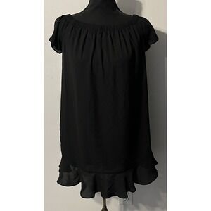 Express Dress Womens XS Black Chiffon Ruffle Hem Flutter Sleeve‎ Short Shift